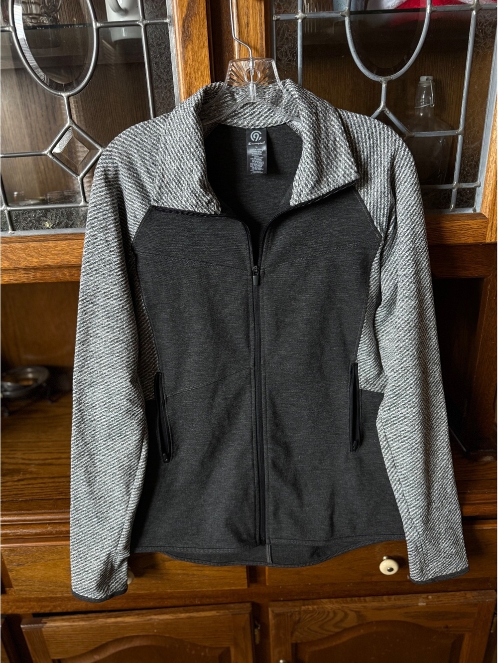 C9 Champion Full Zip Jacket Womens L Black Gray Colorblock Athletic Duo Dry